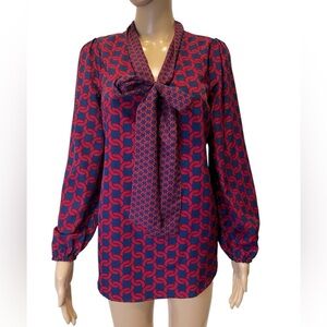 Mud Pie Navy/Red Chain Belle Bow Tunic Blouse Top Size S (4-6)
